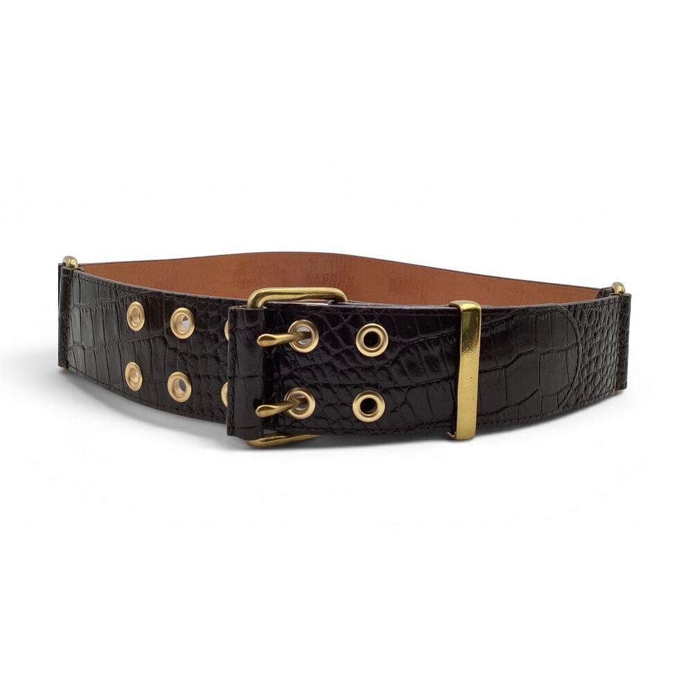 Ralph Lauren belt wide, croc-embossed leather gold-tone double-prong hardware M - Picture 3 of 9